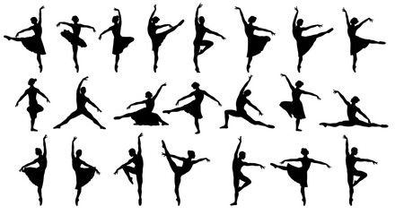Seamless Pattern of Ballerinas in Various Poses on White Background silhouette