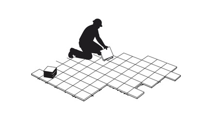 Construction Worker Installing Tiles Silhouette