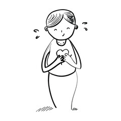 Hand-drawn Illustration: Person Holding Heart vector