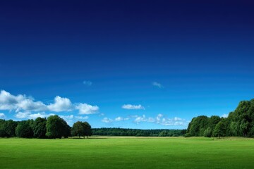 Wide open field under a vibrant blue sky