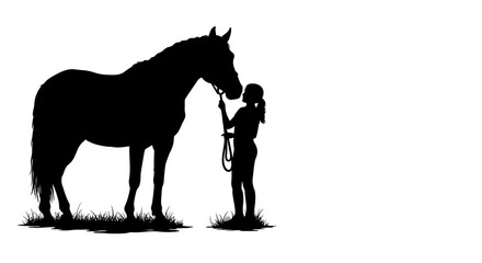 Girl and Horse Silhouette Tender Moment Equestrian