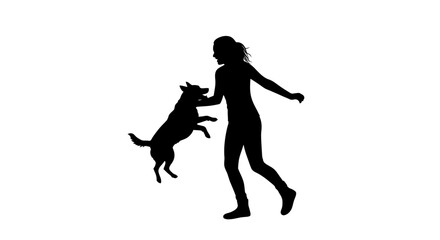 Silhouette of Girl Playing Fetch with Dog Silhouette