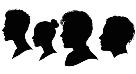Three Profile Head Silhouettes of People Silhouette
