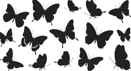 Collection of Butterfly Silhouettes Flying Pattern Silhouette