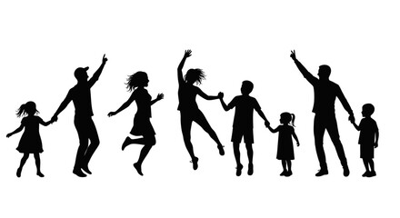 Joyful Family Silhouettes Jumping and Playing Silhouette