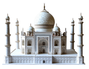 Realistic Miniature Taj Mahal Model with Detailed Domes, Isolated on Transparent Background