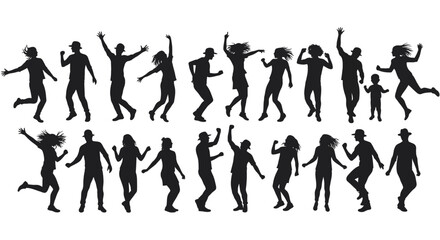 Collection of Energetic Dancing People Silhouette