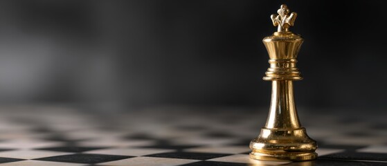 The King Chess Piece Standing Alone on a Checkerboard with Dramatic Lighting