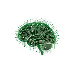  Futuristic AI Brain Circuit Vector on White Background