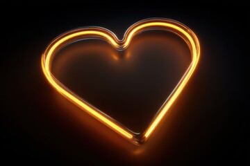 Vibrant orange and yellow neon heart illuminated against a dark backdrop, evoking warmth and emotion in a modern artistic display for a romantic atmosphere
