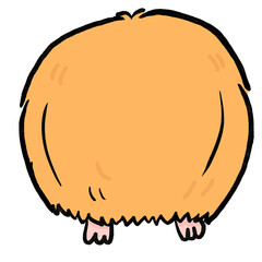 Back view of a fluffy guinea pig, showing its cute round bottom. Fun and adorable cartoon style.