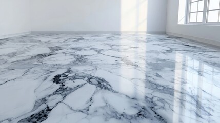 A room with a marble floor and white walls.