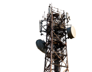 Realistic Telecommunication Tower with Multiple Antennas, Isolated on Transparent Background