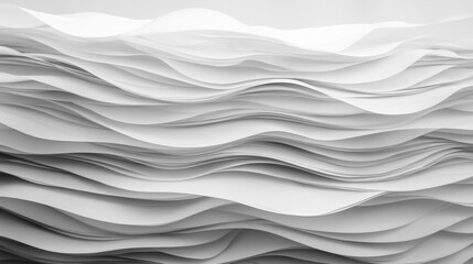 A 3D rendering of a wave-like pattern composed of overlapping white and gray shapes.