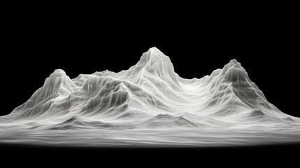 A digital rendering of a mountain range with a textured, three-dimensional appearance.