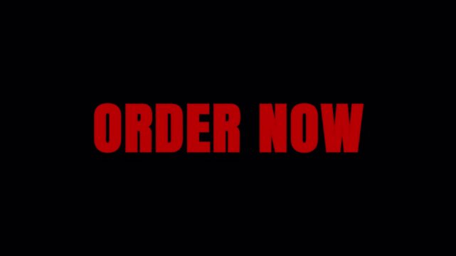 Vibrant red 'ORDER NOW' text displayed prominently on a stark black background, emphasizing immediate action and purchasing prompts for online stores or e-commerce platforms