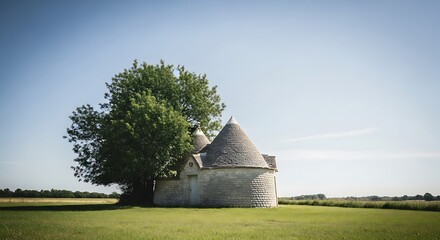 Obraz premium Tranquil Stone Structure in a Green Field.