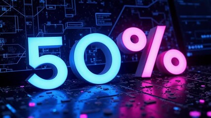 Cyber Monday sale with vibrant neon glow on a dynamic digital background, perfect for promotional videos and online marketing campaigns, 4k footage. - Powered by Adobe
