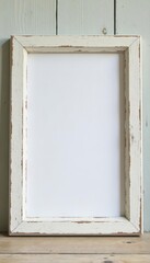 Rustic white frame, distressed wood, shabby chic, empty, aged, worn