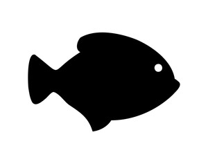 Single Black Fish Silhouette with a Round Eye on a White Background