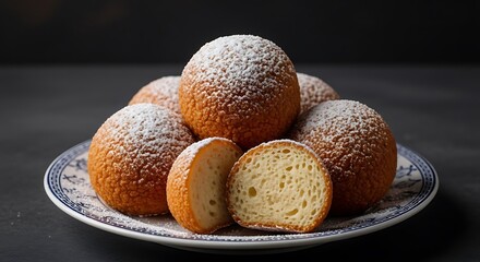 Sweet pastries dusted with powdered sugar.