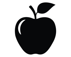 Fototapeta premium Simple Black and White Apple Illustration with Glossy Highlight and a Leaf