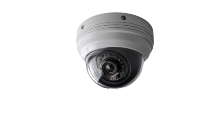 Dome security camera mounted on a ceiling for surveillance, cut out transparent