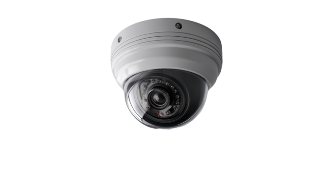 Dome security camera mounted on a ceiling for surveillance, cut out transparent