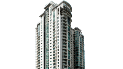 Modern High Rise Residential Building With Balconies and Glass Facade, cut out transparent