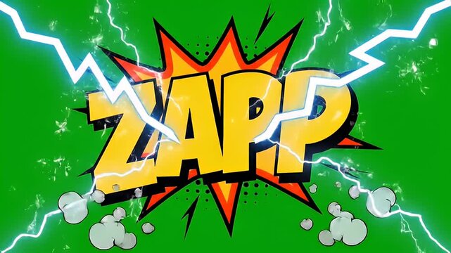 Dynamic zapp animation with lightning effect on vibrant green background