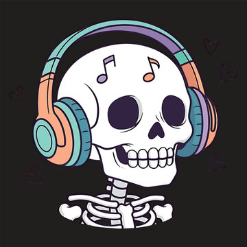 skull wearing headphones listening music clip art preview