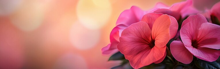Naklejka premium A vibrant bouquet of pink flowers against a softly blurred background, creating a beautiful and serene atmosphere.