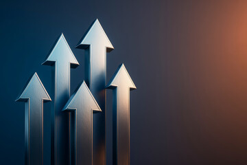 A sleek design featuring metal arrows pointing upwards against a gradient background, symbolizing growth and progress.