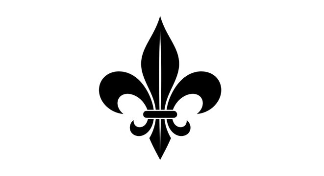 Black fleur de lis symbol isolated on white background, representing royalty, heraldry, and french heritage