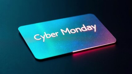 Cyber Monday holographic payment card glowing with futuristic energy, perfect for digital finance, shopping, and online transactions, modern 4k video footage