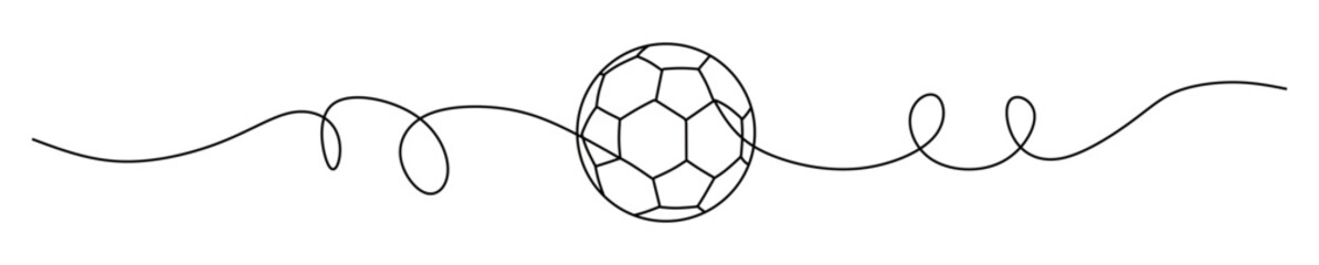 Fototapeta premium Continuous line art of a soccer ball with curved and twisting lines. Concept of a most popular sport. Vector illustration.