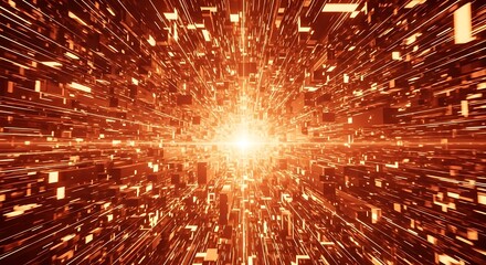 Abstract Glowing Orange Digital Tunnel.