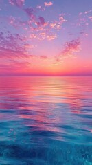 Obraz premium Serene sunset over calm ocean; pink, orange, and blue hues reflected on water