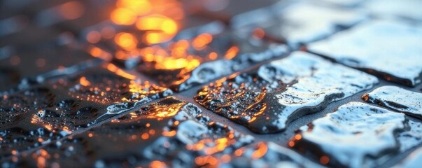 Highly polished silver surface, reflecting light intensely , industrial background, light, polished metal