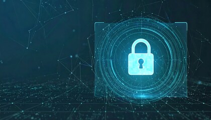 Digital lock icon in dark tech environment, sharp focus, dramatic lighting, authentic cybersecurity concept
