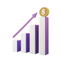 3d bar chart with upward arrow and gold coin isolated on transparent background