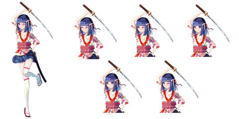 アニメタッチの侍女剣士の立ち絵キャラクター素材
