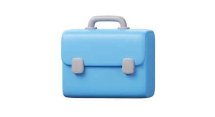 Cute blue business briefcase 3d rendering, isolated on white background, minimal style
