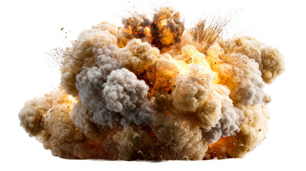 Massive explosive detonation with cloud of smoke and debris, cut out transparent