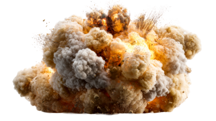 Massive explosive detonation with cloud of smoke and debris, cut out transparent