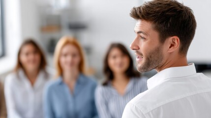 Fototapeta premium Close-up of a leader giving training to employees in an office environment 