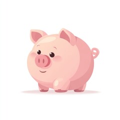 Round, cartoon piglet with pink skin, small legs, and a curly tail