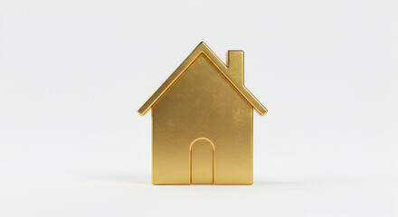 Elegant golden house icon on white backdrop signifying homeownership, investment