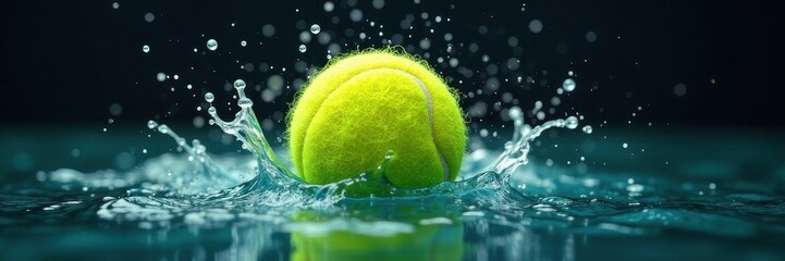 Spinning wet tennis ball, water droplets flying , game, spin, freshness