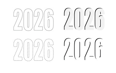 New Year 2026. Variations of designs for New Year s numbers. Vector.